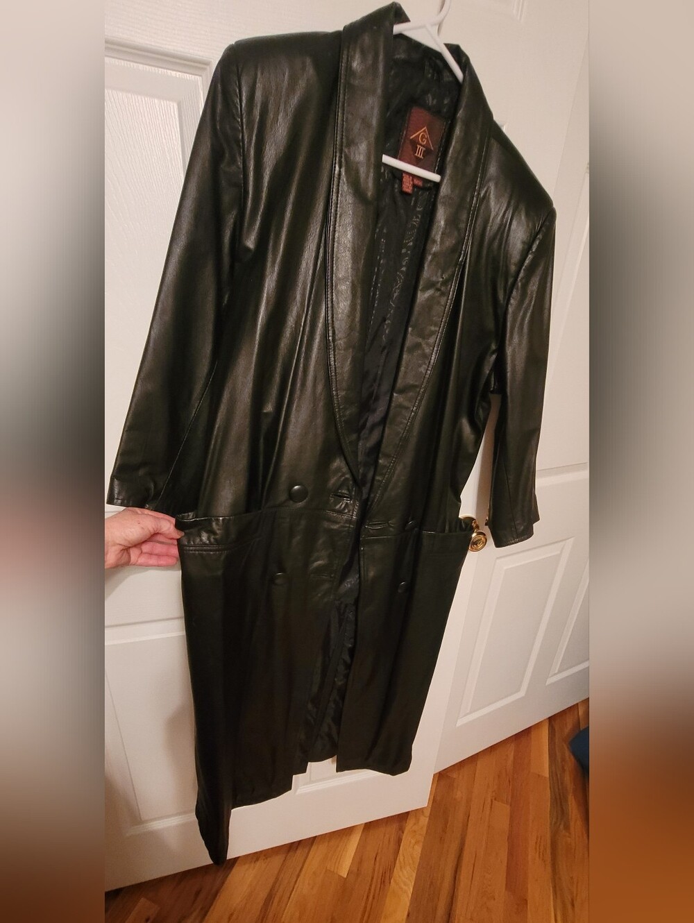 Long Black Leather Trench Coat - Unbranded